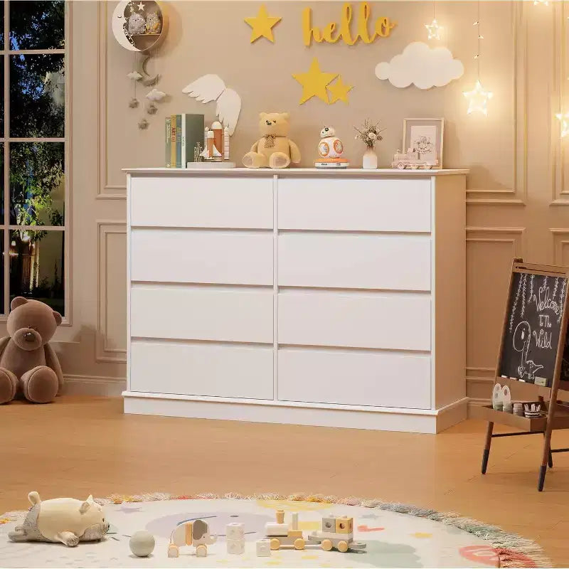 Cassettiera a 8 cassetti, comò con cassetti profondi, armadio alto e largo per soggiorno, corridoio, camera dei bambini