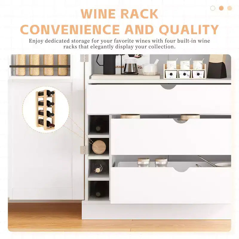 Dispensa da cucina indipendente 77H, armadio contenitore in stile rustico con ripiani regolabili, ripiani sulla porta, cassetti e portabottiglie - ModernLuxe