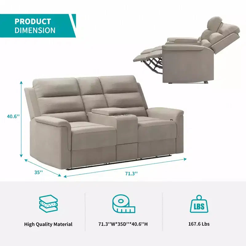 Divanetto reclinabile in tessuto tecnico beige/grigio, 2 posti, schienale e poggiapiedi regolabili