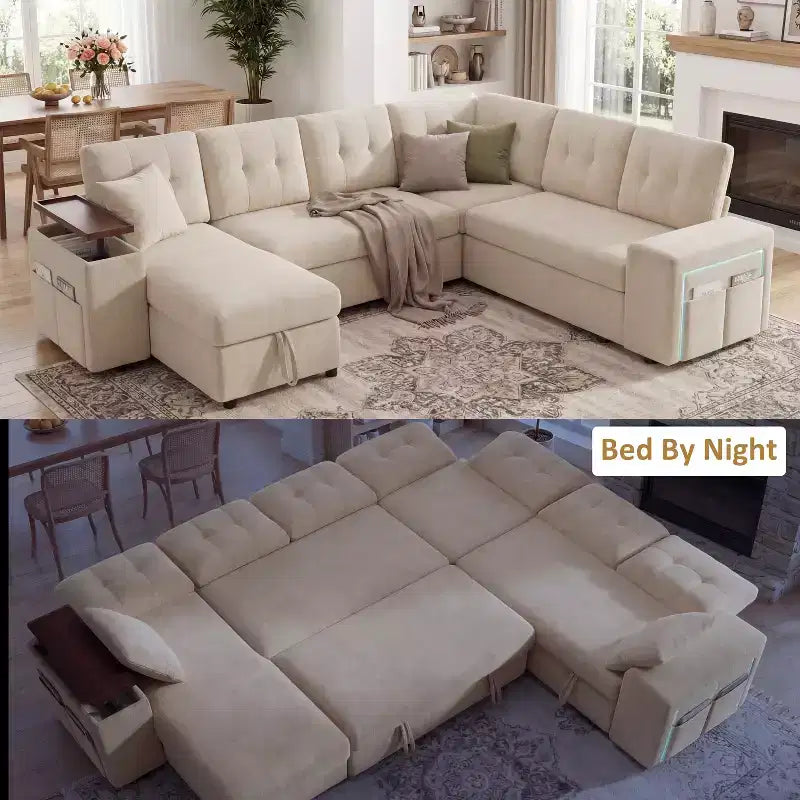 Divano letto componibile modulare Dyonery 112 con letto estraibile, divano componibile a U con contenitore, divani con seduta extra ampia e profonda per soggiorno