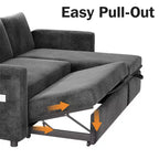 Dyonery Divano Letto Angolare 81, Divano Estraibile a L con Chaise Longue Reversibile con Contenitore, USB, Schienale Reclinabile