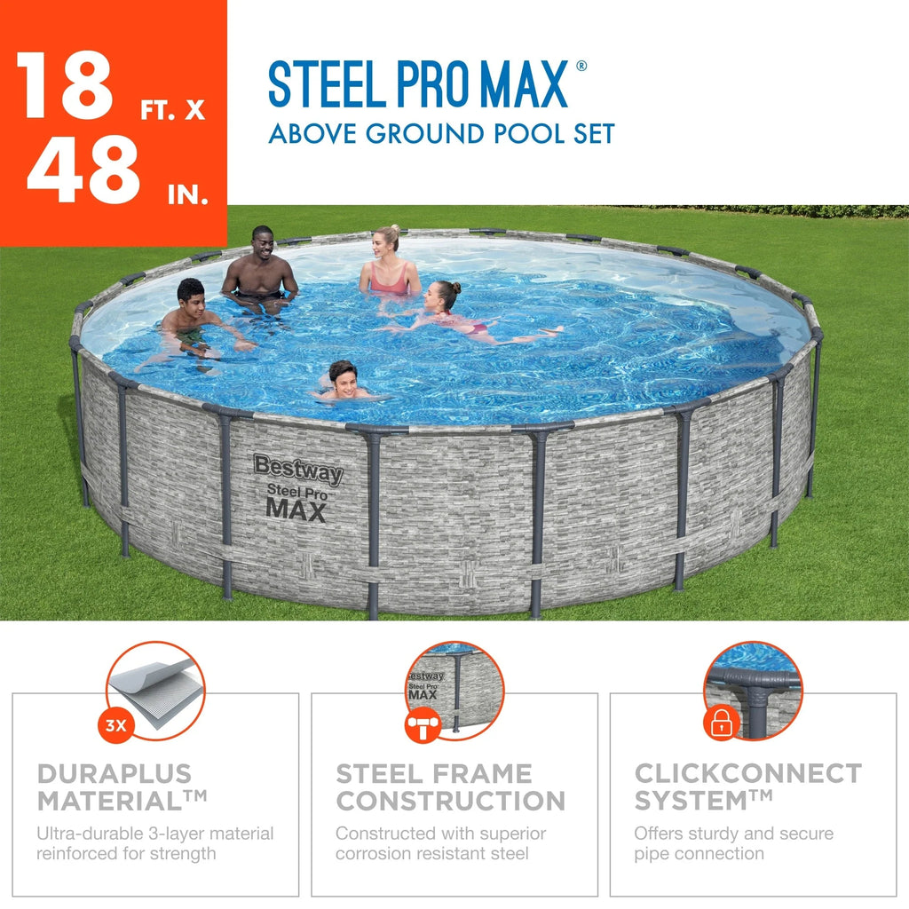 Piscina Fuori Terra Rotonda Bestway Steel Pro MAX con Pompa e Copertura