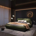 MAYEERTY Letto a Piattaforma Queen Size di Lusso Rivestito in Tessuto con Testiera Imbottita Oversize e Struttura in Legno Massello Verde