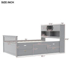 Letto a piattaforma Twin/Full Size Captain con 4 cassetti e mensole portaoggetti, struttura letto in legno massello con testiera libreria contenitore