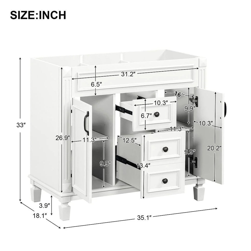 Mobile Bagno Moderno da 90cm con Lavabo Integrato e Specchiera, 2 Ante e 2 Cassetti
