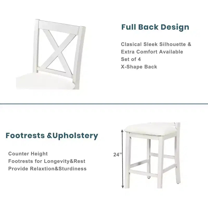 Set da pranzo Homy Casa 5 pezzi, tavolo e sedie altezza bancone con mensole, bianco e noce, stile moderno rustico
