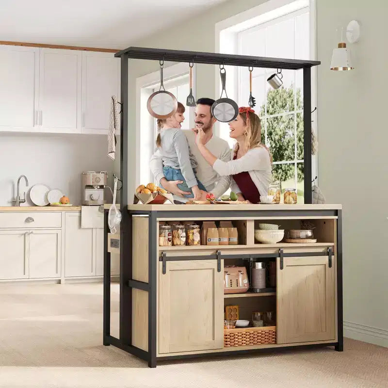 Isola per cucina, scaffale per forni a microonde con porta scorrevole, grande tavolo da cucina da 106,68 cm con supporto a 3 livelli per microonde, scaffali per forno, set da tavola per caffè