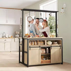 Isola per cucina, scaffale per forni a microonde con porta scorrevole, grande tavolo da cucina da 106,68 cm con supporto a 3 livelli per microonde, scaffali per forno, set da tavola per caffè