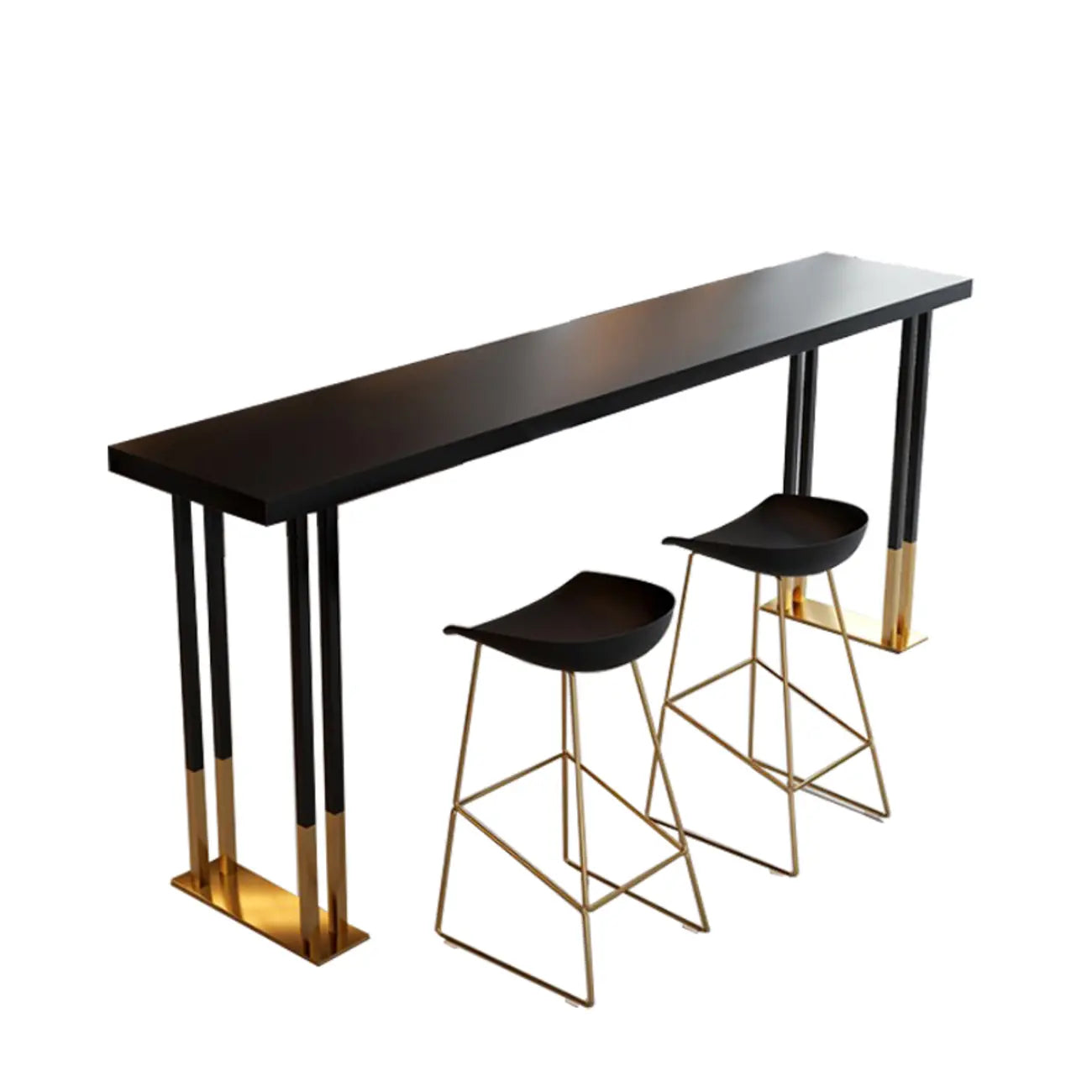 Tavolo da bar rettangolare di lusso in legno con base a slitta dorata per sala da pranzo