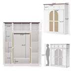 Armadio Guardaroba a 8 Ante di Grande Capacità, Alto 180 cm, con Asta Appendiabiti, Ripiani Regolabili e Ante Decorative in Rattan