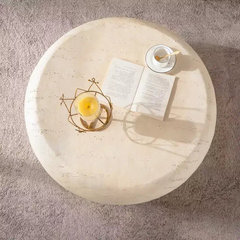 Tavolino Rotondo MgO con Effetto Pietra per Soggiorni Mid-Century