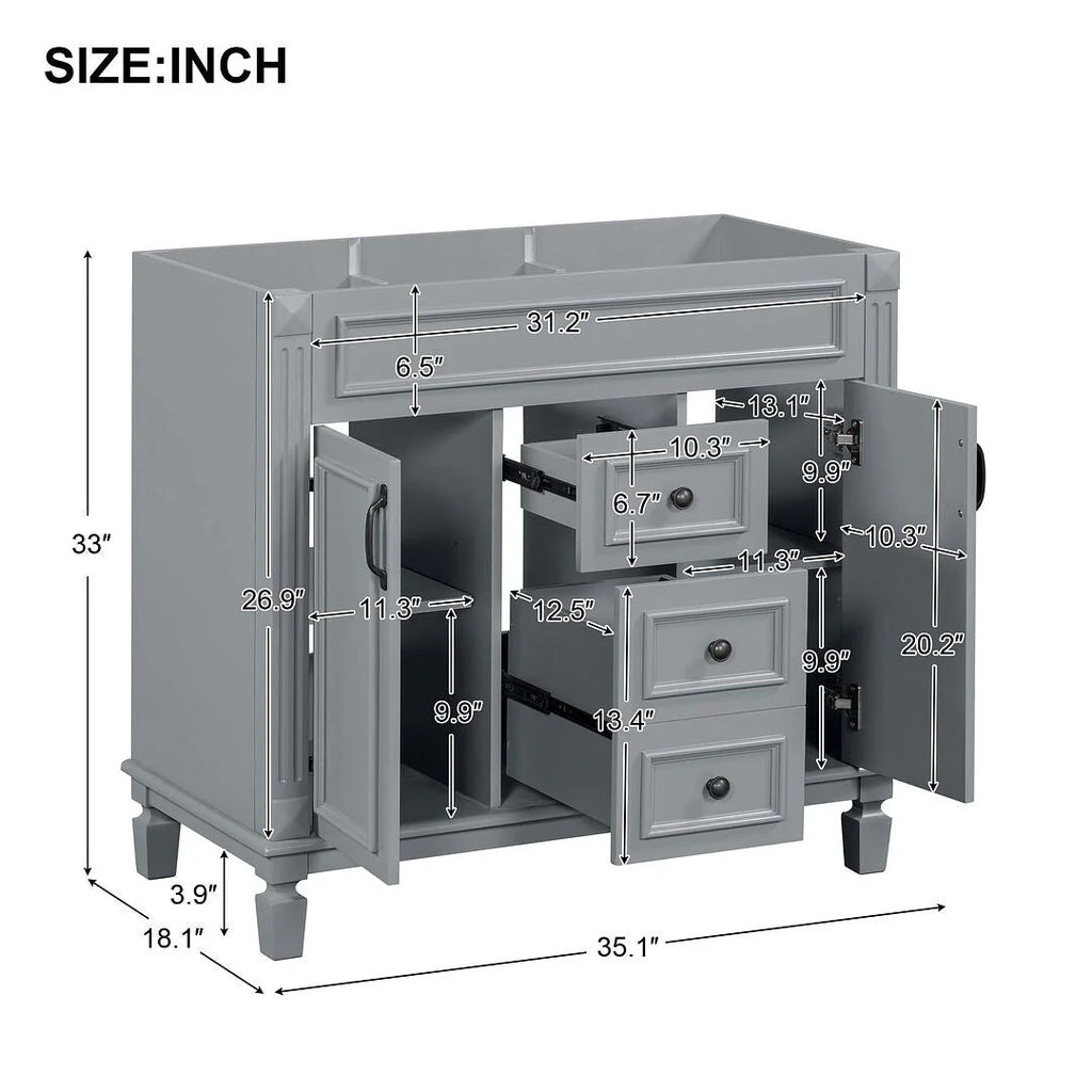 Mobile Bagno Moderno da 90cm con Lavabo Integrato e Specchiera, 2 Ante e 2 Cassetti