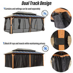 EROMMY Gazebo a tetto rigido, Pergola da esterno con doppio tetto, zanzariere e tende, Tenda da sole resistente per patio, cortile, feste in piscina