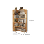 Libreria verticale angolare in legno con schienale aperto e finitura naturale
