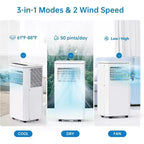 Condizionatore portatile da 10000 BTU, climatizzatore domestico con telecomando per ambienti fino a 42 mq, funzioni 3-in-1/timer 24 ore/ruote piroettanti