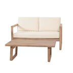 Set Mobili da Patio in Legno di Acacia, Set Conversazione per Esterni con Tavolino da Caffè e Morbidi Cuscini per Giardino, Portico e Balcone, Beige - Merax