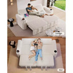 Divano Letto Sezionale Dyonery 91 con Letto Estraibile, Schienale Reclinabile/Due Letti Estraibili/Porte USB/Portabicchieri, Velluto a Coste Peluche