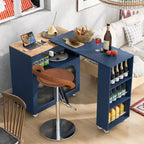 Isola da Cucina con Ruote e 2 Ante in Vetro, Carrello da Cucina con Tavolo Estensibile e Prese di Corrente, Isola da Cucina con Ripiani Laterali Aperti
