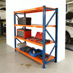 Scaffali per garage VIYET per impieghi gravosi, scaffalature in metallo regolabili a 4 ripiani con capacità di 2000 kg, stoccaggio industriale blu e arancione per negozio commerciale/attrezzi/palestra