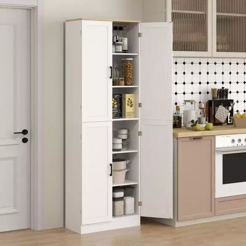 HOMCOM 67 Dispensa da Cucina Autoportante, Armadio Contenitore a 4 Ante con Ripiani e Ante Regolabili