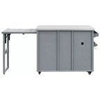 Isola cucina da esterno FAMYYT da 198,9 cm con piano di lavoro in acciaio inossidabile, stazione barbecue pieghevole e mobili contenitori, blu grigio