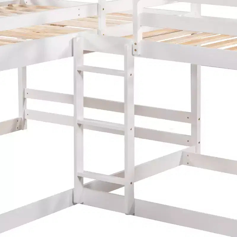 Letto a castello a L per 4 bambini, letto a castello quadruplo con scivolo, struttura in legno full e twin per cameretta dormitorio