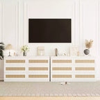 Cassettiera in Rattan per Camera da Letto con 6 Cassetti, Comò Largo Moderno in Stile Fattoria da 120 cm, Mobile Contenitore in Legno per Armadio, Soggiorno, Corridoio