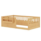 Letto a terra per bambini Bellemave con recinzione rialzata e libreria, struttura letto matrimoniale in legno Montessori per bambine e bambini