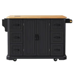 Isola Cucina Espandibile con Ante a Scomparsa, Carrello Cucina su 4 Ruote con Presa Elettrica, Tavolo Isola Mobile con 2 Ante e 6 Cassetti