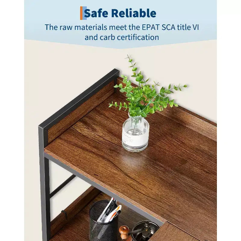 Scaffale angolare a 5 ripiani a forma di L, libreria industriale in legno e metallo da 65 pollici (marrone rustico), portaoggetti reversibile per soggiorno, camera da letto e ufficio