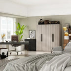 Armadio moderno freestanding in legno massiccio con ripiani