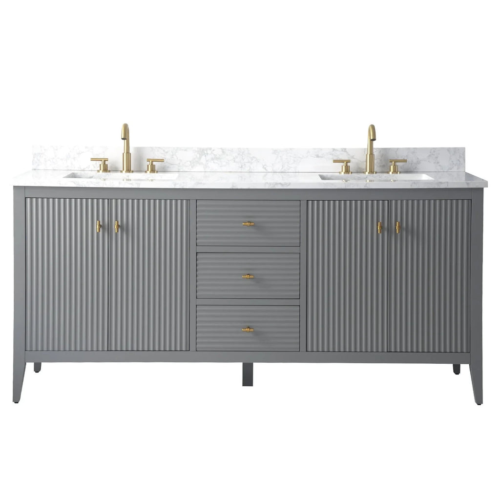 Mobile lavabo doppio Vanity Art 72 per bagno con piano in marmo composito