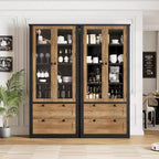 Dispensa da Cucina Coloniale con Ante in Vetro, Armadio Contenitore da 72 pollici con Cassetti e Ripiani Regolabili per Sala da Pranzo Bagno Soggiorno