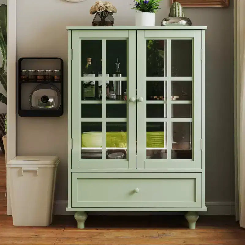 Mobiletti portaoggetti, Armadietto da terra in legno con 1 cassetto e 2 ante in vetro, Credenza a buffet in stile rustico con spazio per il soggiorno