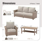 Captiva Designs Set Divano da Conversazione da Esterno di Lusso in Vimini a 6 Pezzi con Braccioli Curvi e Cuscini