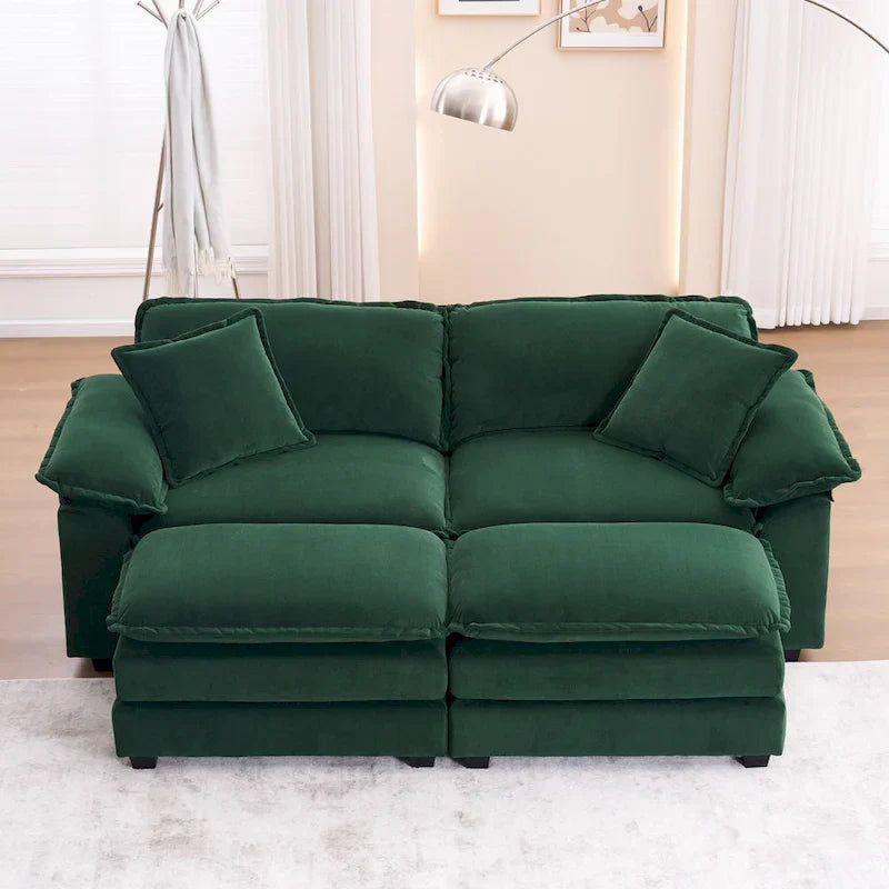 Divano a 2 posti con 2 cuscini, 2 guanciali e 2 pouf, divano confortevole - Divano profondo da soggiorno, divano modulare