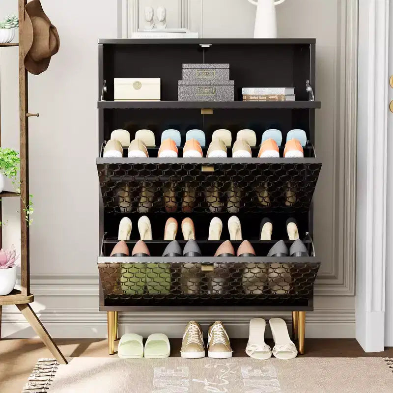 CLIHOME Scarpiera da Ingresso con 24 Paia, Organizzatore per Scarpe con Cassetti a Ribalta, Scaffale Armadio Porta Scarpe