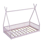 Letto a pavimento per bambini, letti a tenda a una piazza, letto a pavimento Montessori con doghe e sponde di protezione, struttura letto a casetta in legno per ragazzi e ragazze