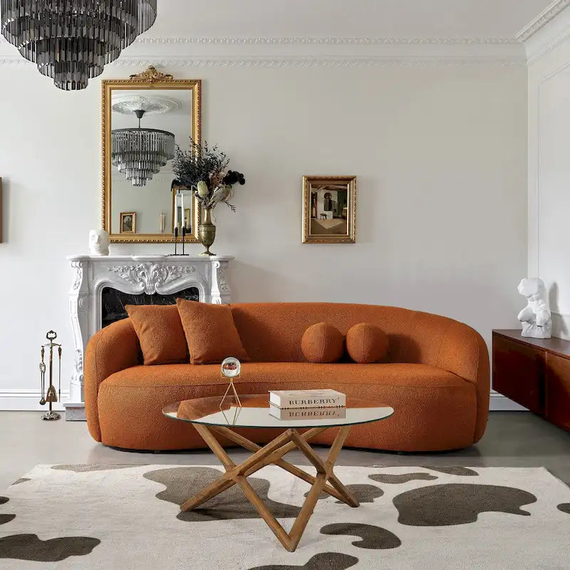 Divano curvo Blaine in tessuto Bouclé di lusso, stile giapponese moderno