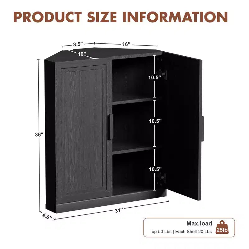 Mobile ad Angolo Dovelina con Ripiani Regolabili Credenza Buffet Vetrinetta Vino Mobile da Cucina e Sala da Pranzo con Ante in Legno - 31H x 31W, 36H x 31W