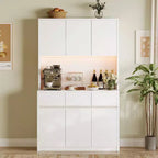 Mobile dispensa da cucina da 71 pollici, mobile dispensa con luci a LED e prese di corrente, mobile buffet con supporto per microonde, ripiani regolabili
