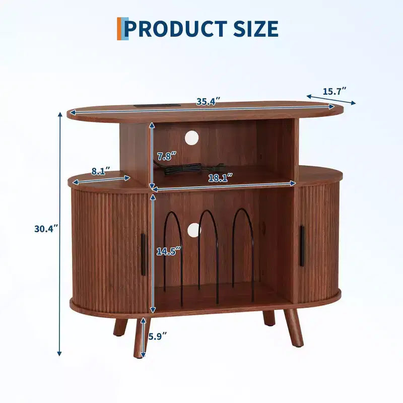 Mobile portadischi moderno di metà secolo, scaffale in legno per giradischi, mobile aperto per vinili, per soggiorno, camera da letto