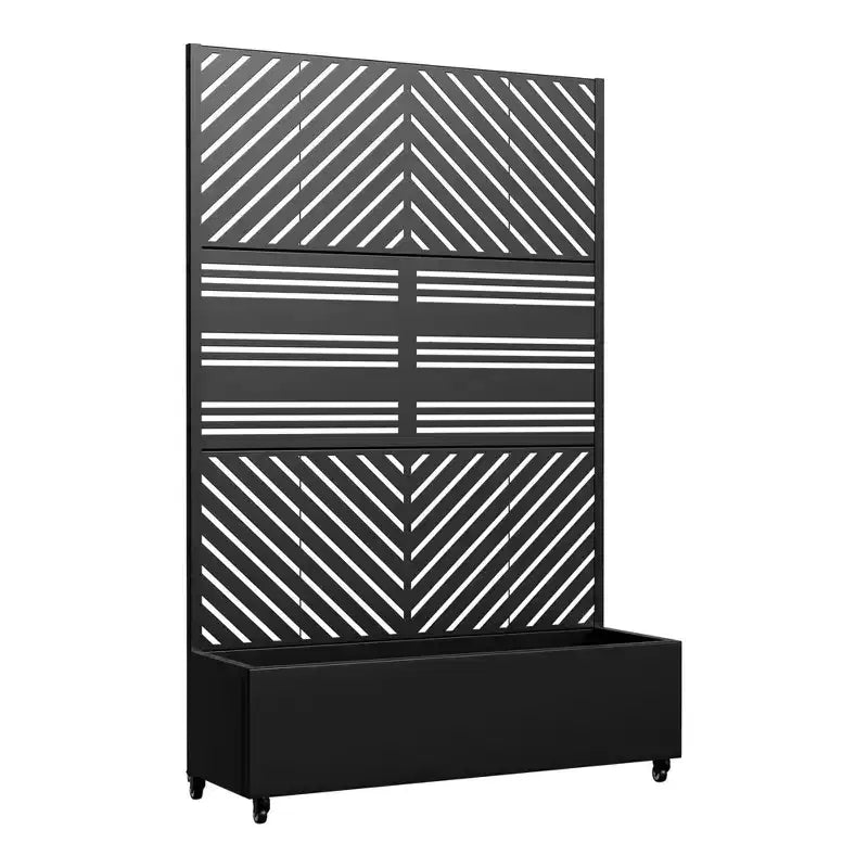 MAYEERTY Fioriera con traliccio in ferro nero Linea parallela 01 Stile combinato classico a persiana 183x119x41 cm Set da 3 pezzi