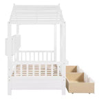 Letto a casetta in legno per bambini, piazza singola/matrimoniale, con 2 cassetti e ripiano portaoggetti - ModernLuxe