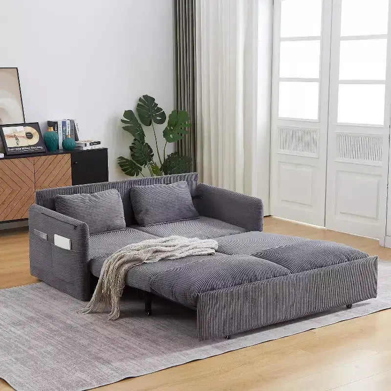 Divano Letto Convertibile in Velluto a Coste 3-in-1 con Letto Estraibile 64.5
