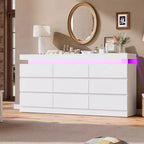 Comò a 9 cassetti per camera da letto, cassettiera con stazione di ricarica e luci LED, armadio doppio in legno, comò moderno porta TV