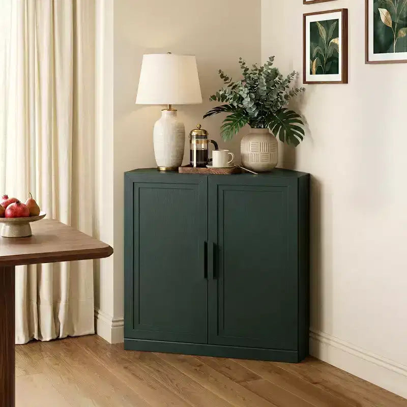 Meuble d'angle Dovelina avec étagères réglables, buffet, meuble à vin, meuble de cuisine et de salle à manger avec portes en bois - 31H x 31L, 36H x 31L