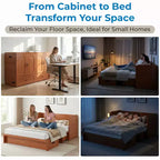 Mjkone Letto a Scomparsa Convertibile Matrimoniale Queen Size con Ricarica USB, Cassetti Contenitori, Materasso Escluso