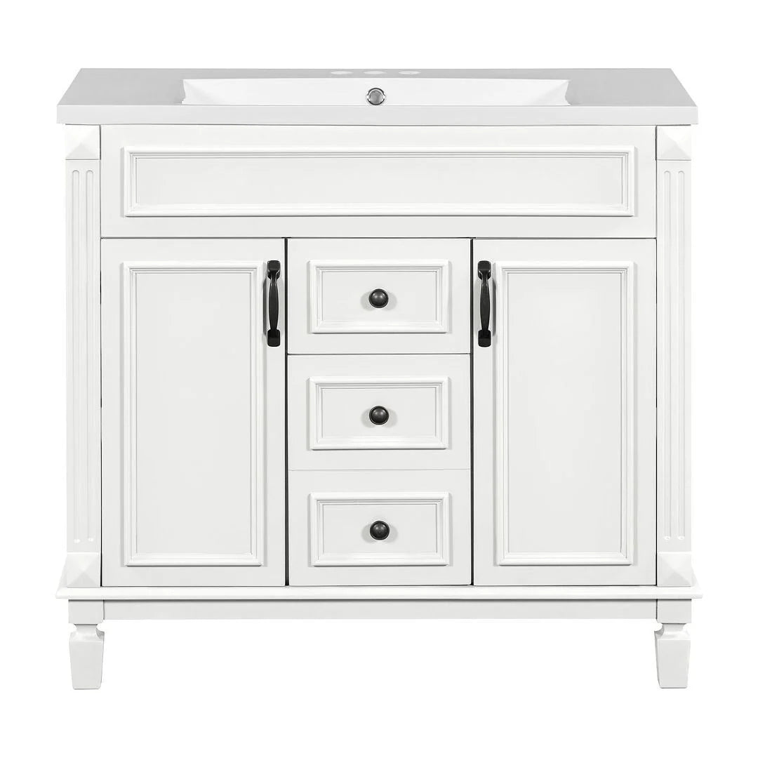 Mobile Bagno Moderno da 90cm con Lavabo Integrato e Specchiera, 2 Ante e 2 Cassetti