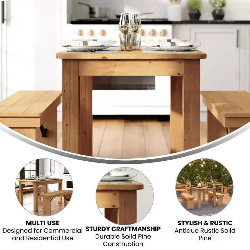 Flash Furniture Tavolo da Pranzo Rettangolare Rustico in Pino Massiccio 46 x 30
